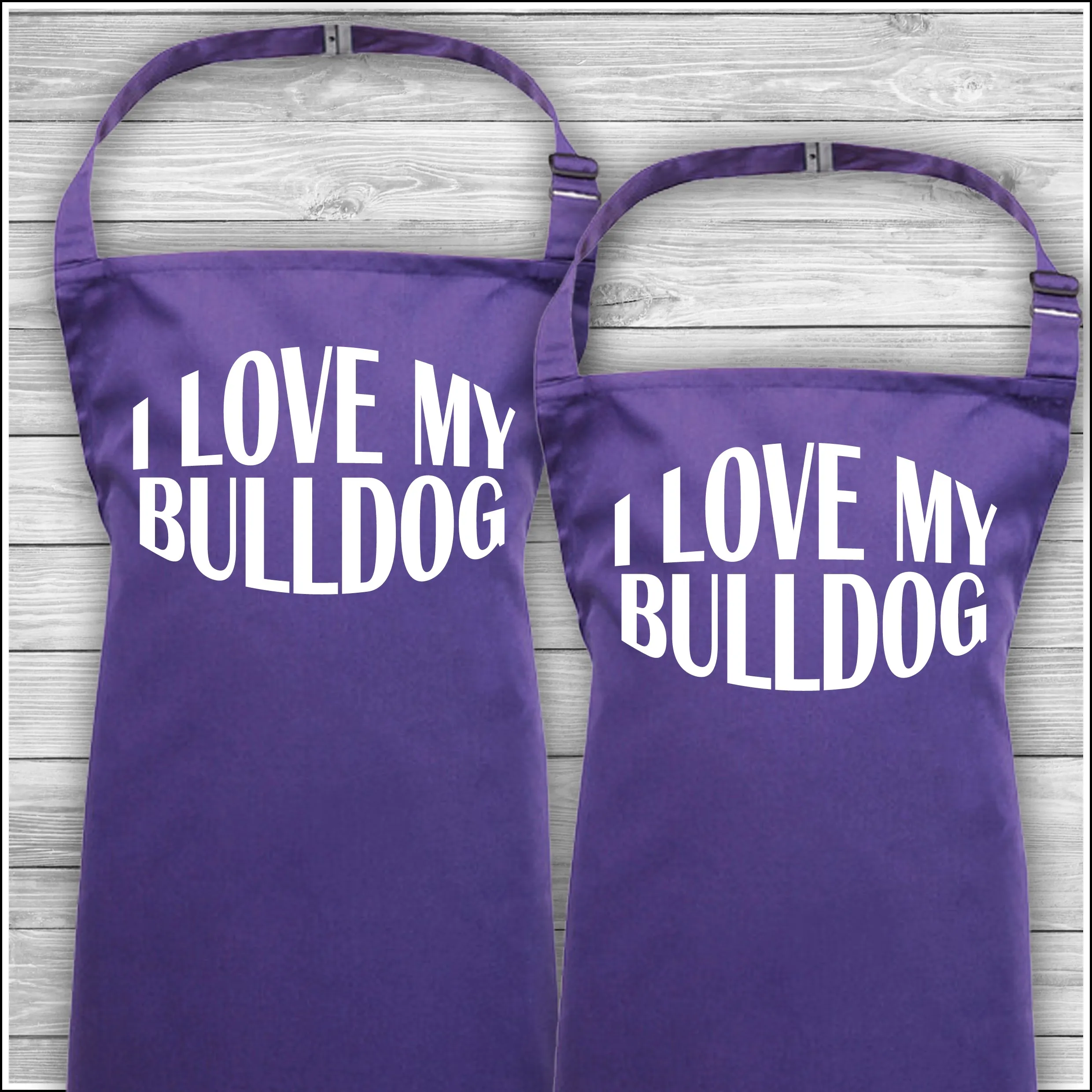 Personalised Cooking Aprons | I Love My Bulldog | Father's Day Gift | Matching Family Aprons