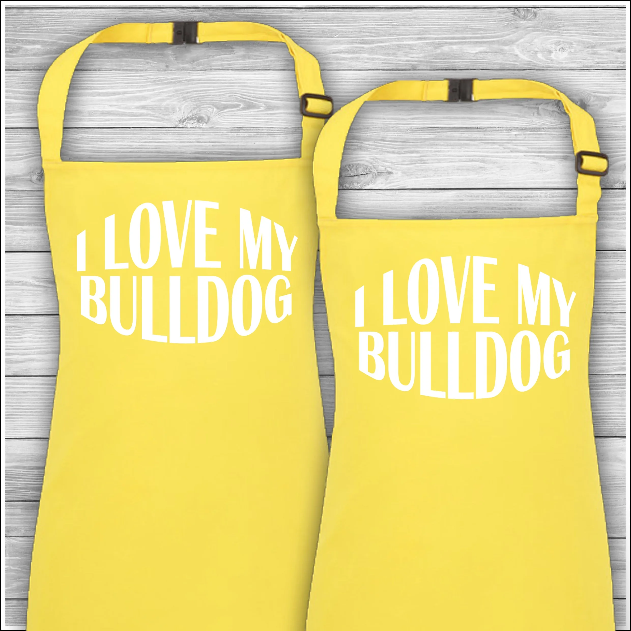 Personalised Cooking Aprons | I Love My Bulldog | Father's Day Gift | Matching Family Aprons