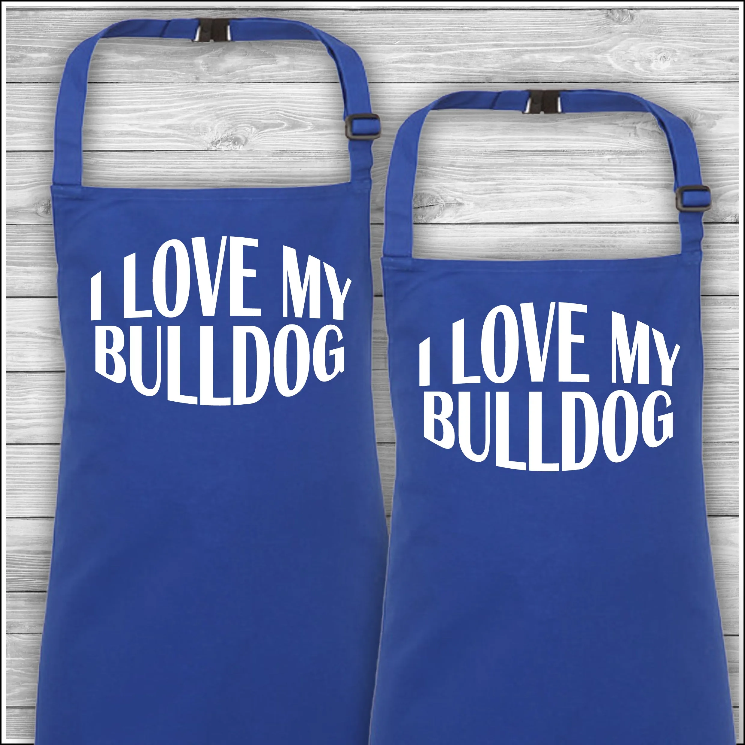 Personalised Cooking Aprons | I Love My Bulldog | Father's Day Gift | Matching Family Aprons