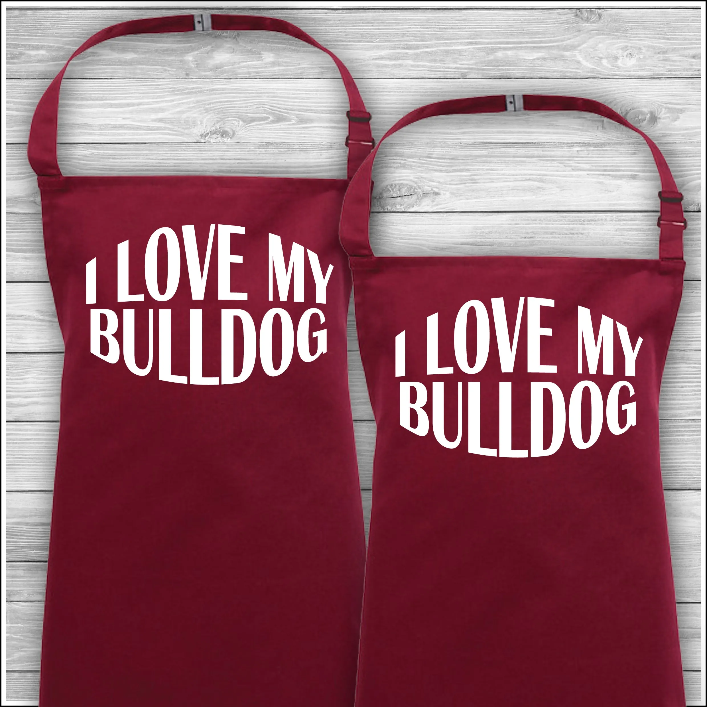 Personalised Cooking Aprons | I Love My Bulldog | Father's Day Gift | Matching Family Aprons