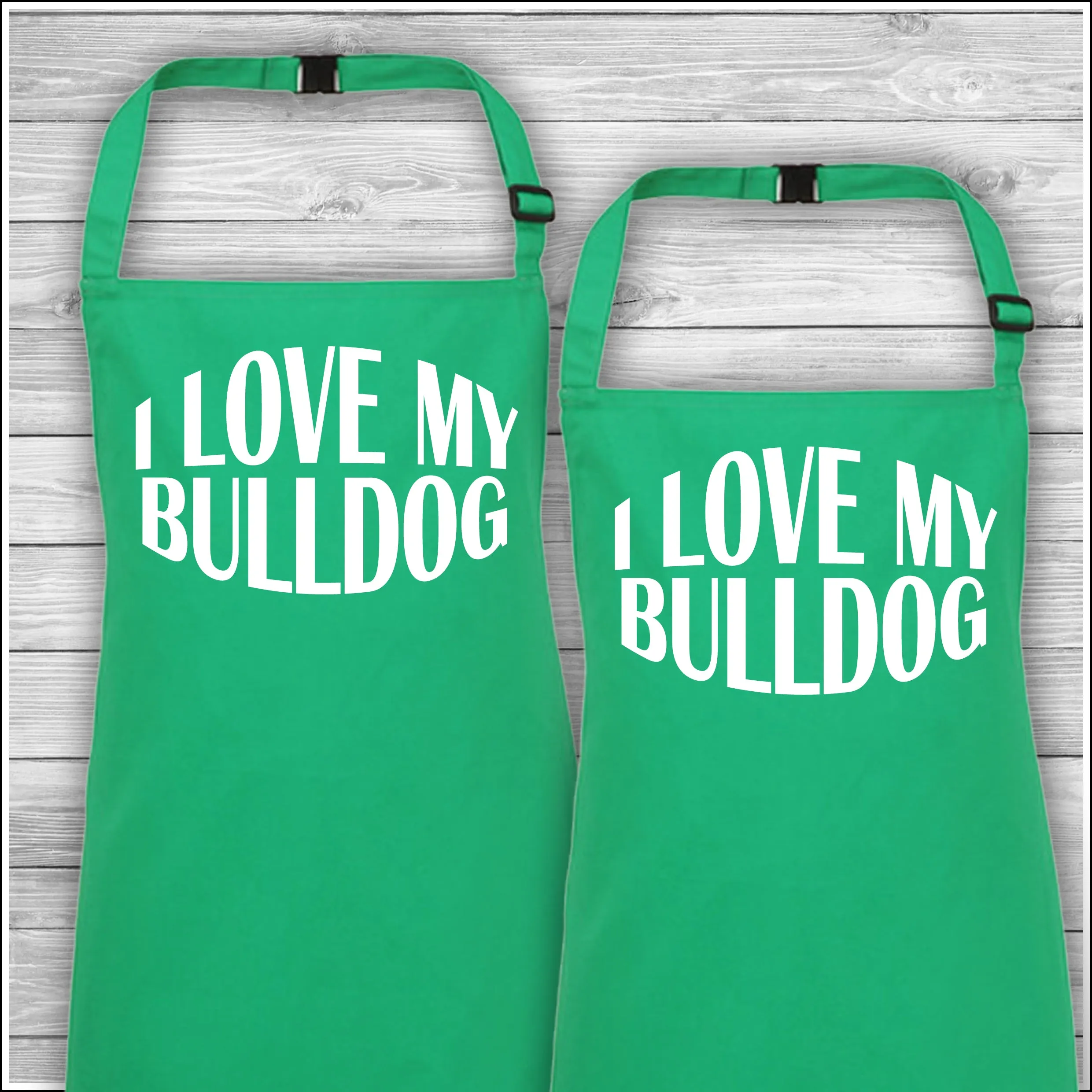 Personalised Cooking Aprons | I Love My Bulldog | Father's Day Gift | Matching Family Aprons