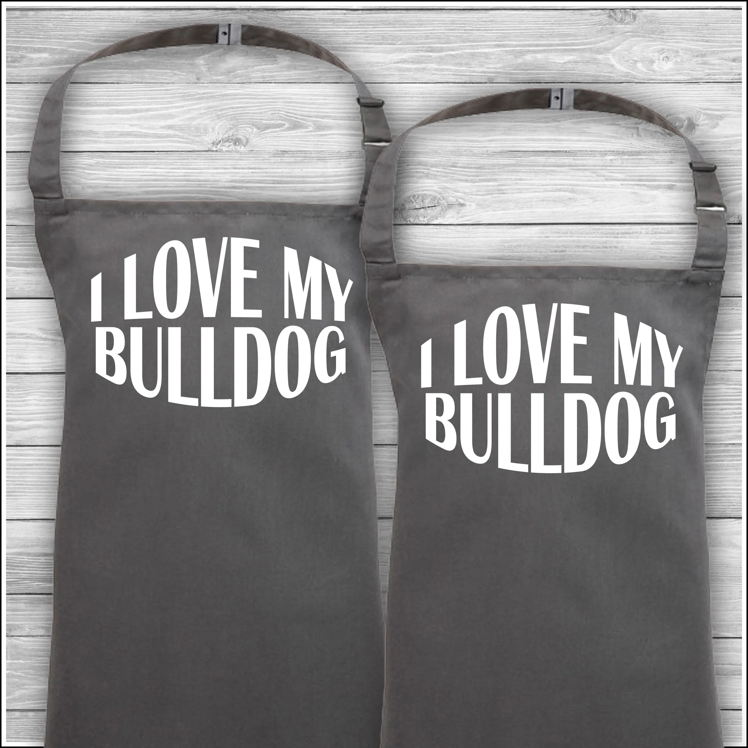 Personalised Cooking Aprons | I Love My Bulldog | Father's Day Gift | Matching Family Aprons