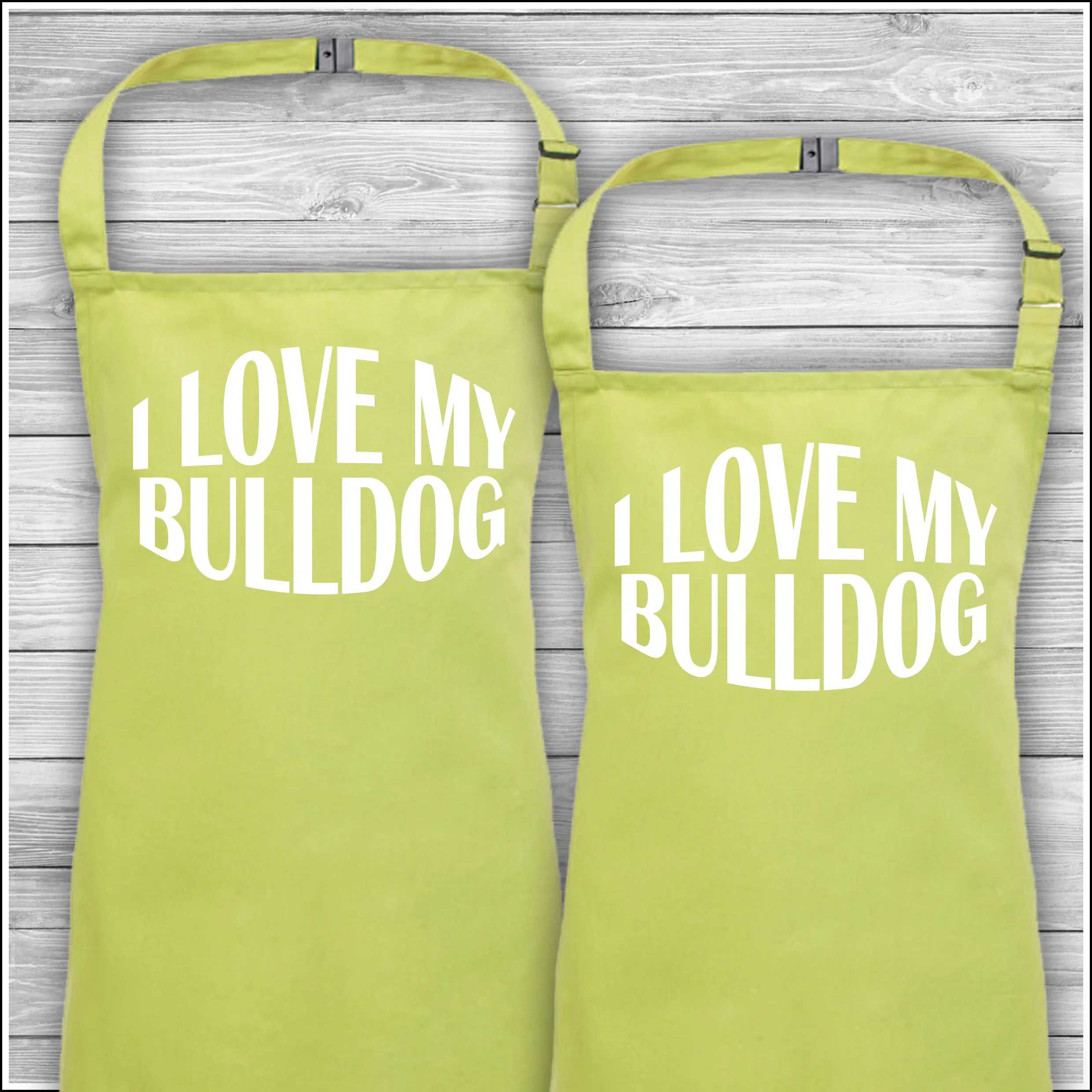 Personalised Cooking Aprons | I Love My Bulldog | Father's Day Gift | Matching Family Aprons