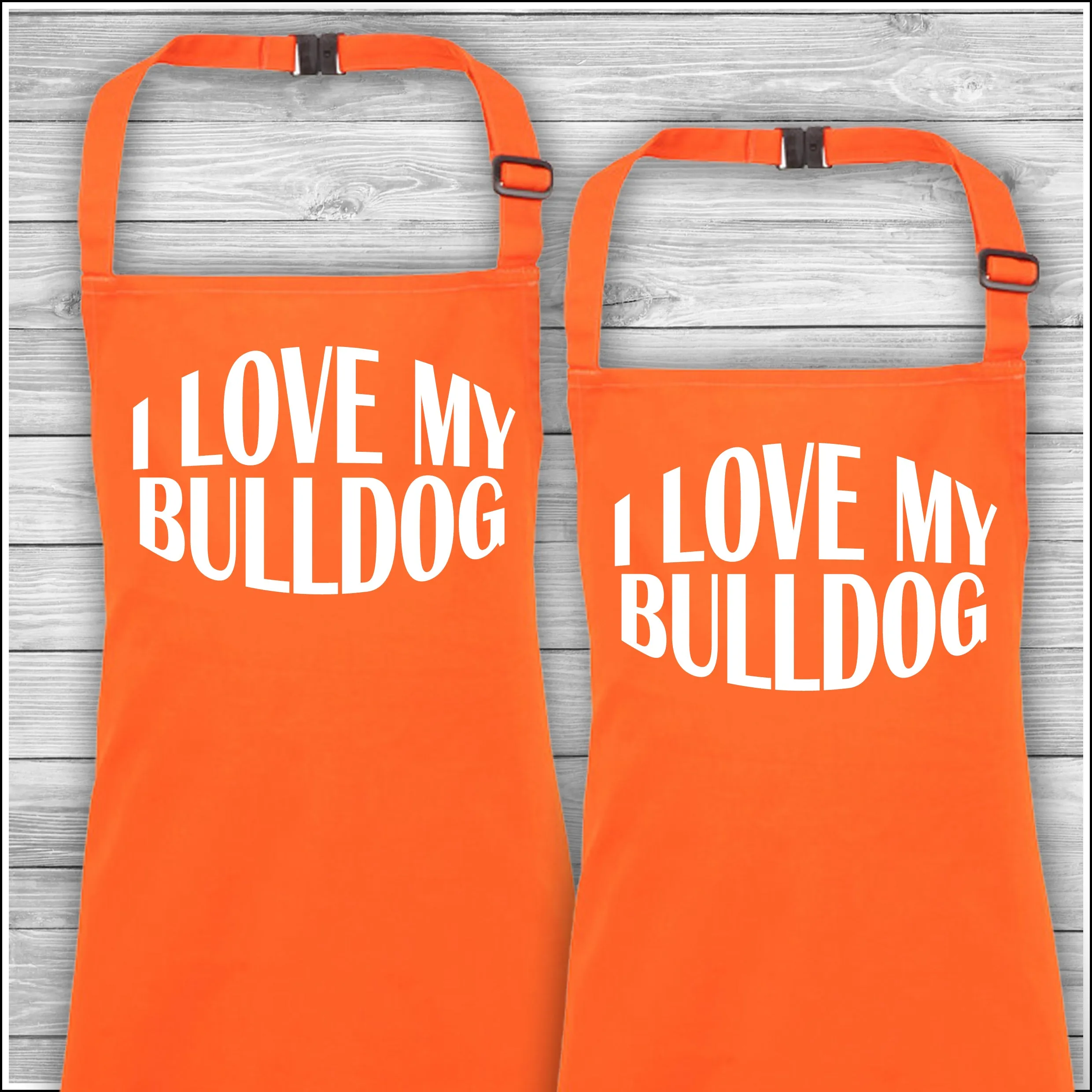 Personalised Cooking Aprons | I Love My Bulldog | Father's Day Gift | Matching Family Aprons