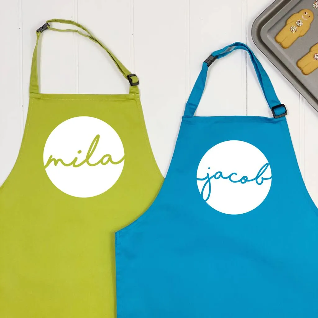 Personalised Kids Aprons With Names In Circles