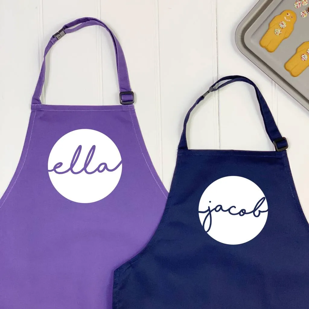 Personalised Kids Aprons With Names In Circles