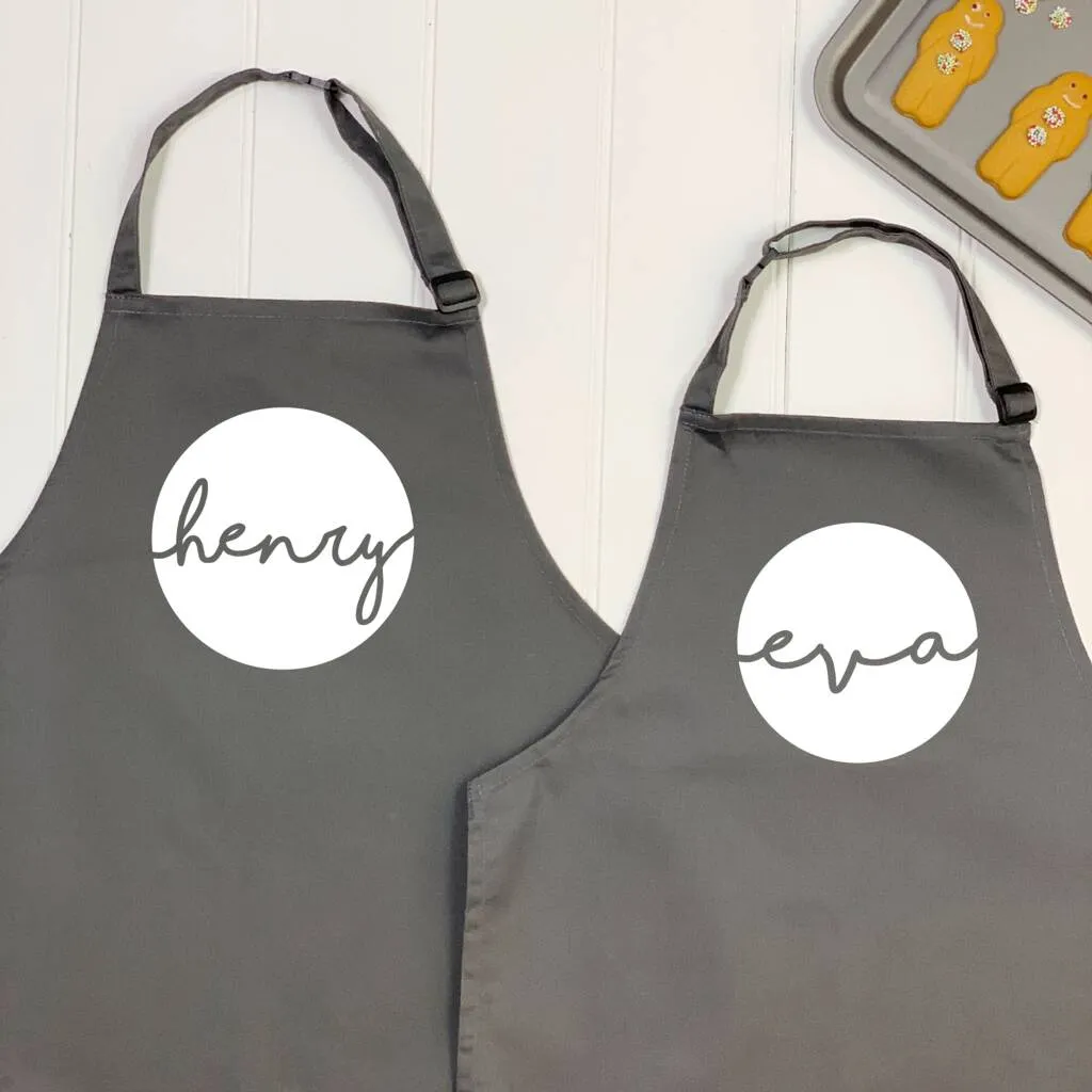 Personalised Kids Aprons With Names In Circles