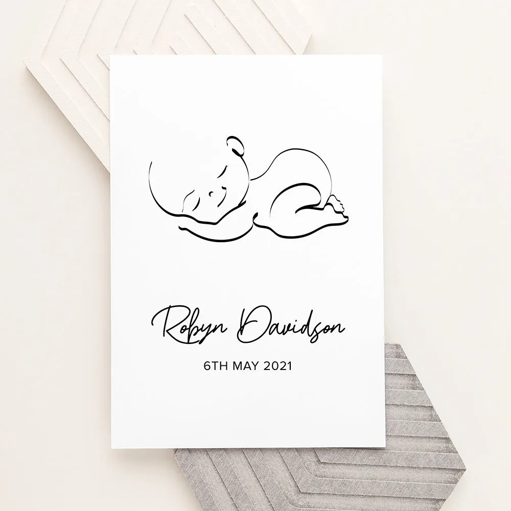 Personalised Line Art Sleeping Baby Print