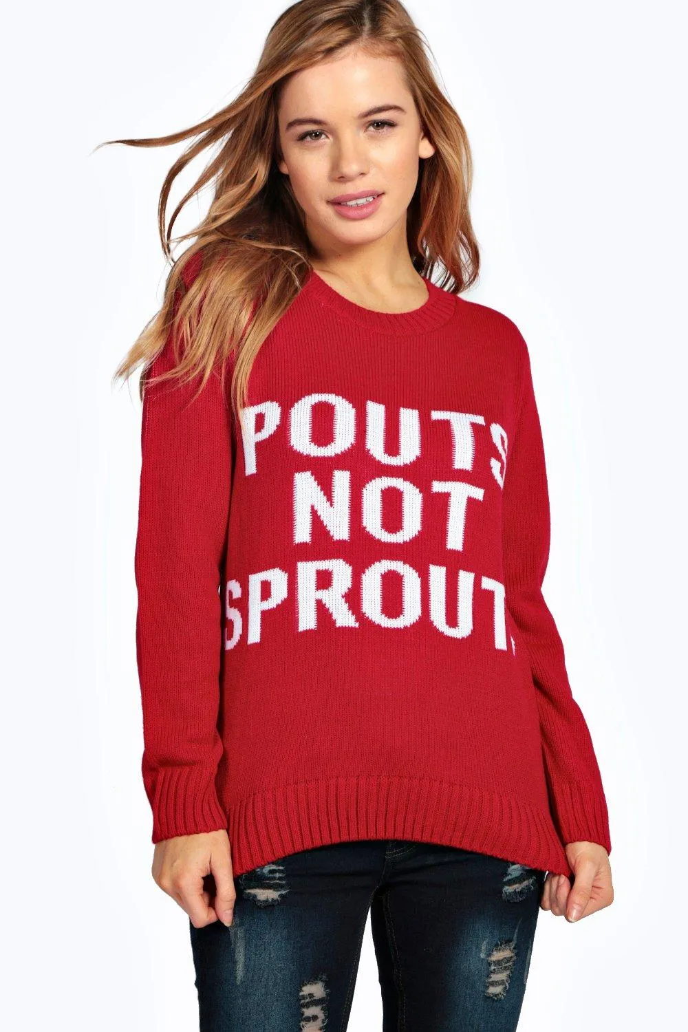 Petite Grace Pouts Not Sprouts Christmas Sweater