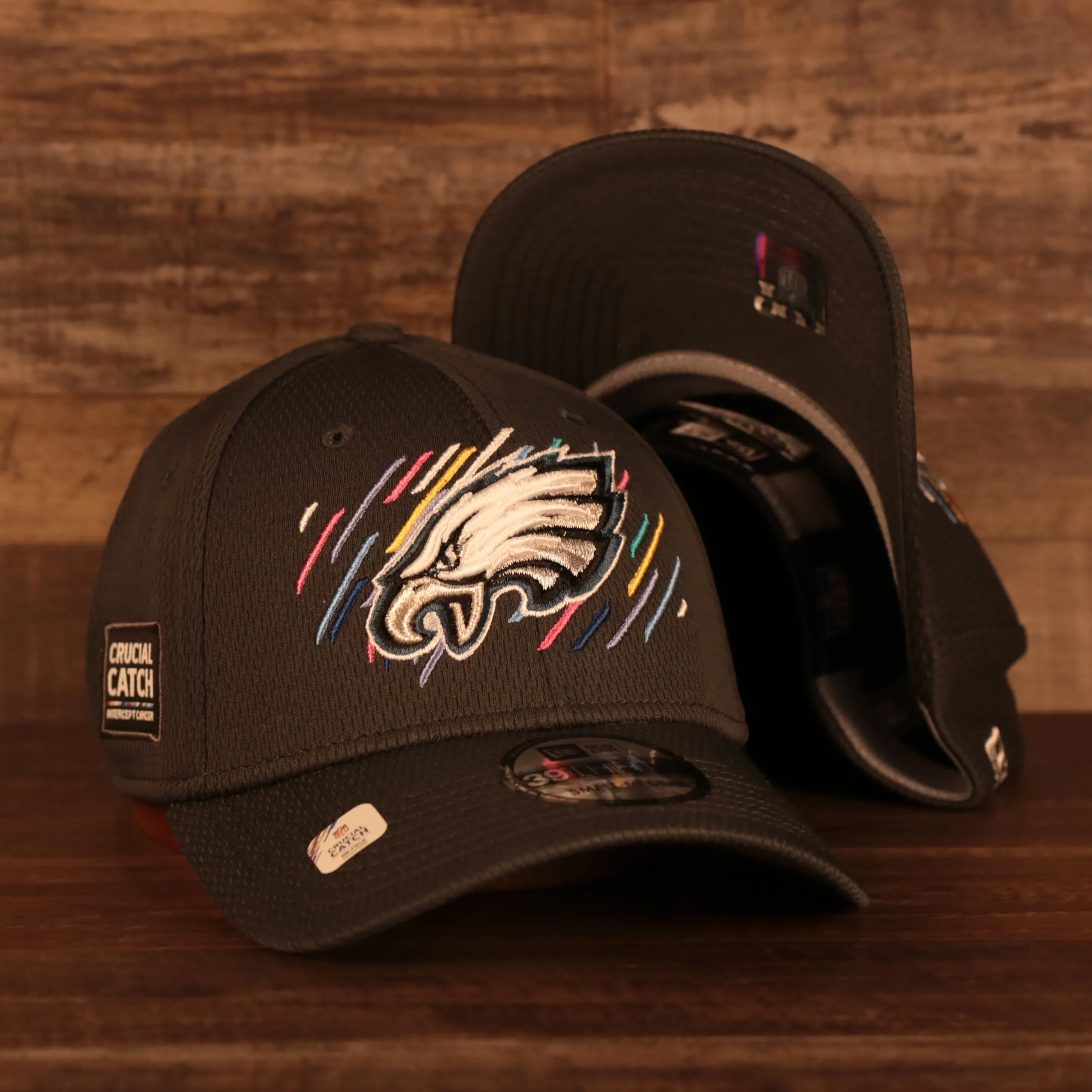 Philadelphia Eagles NFL 2021 Crucial Catch Cancer Awareness 39Thirty Stretch Fit Cap