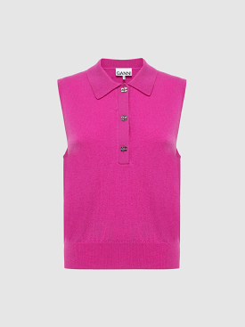 Pink Cashmere Mix Sleeveless Polo Knit