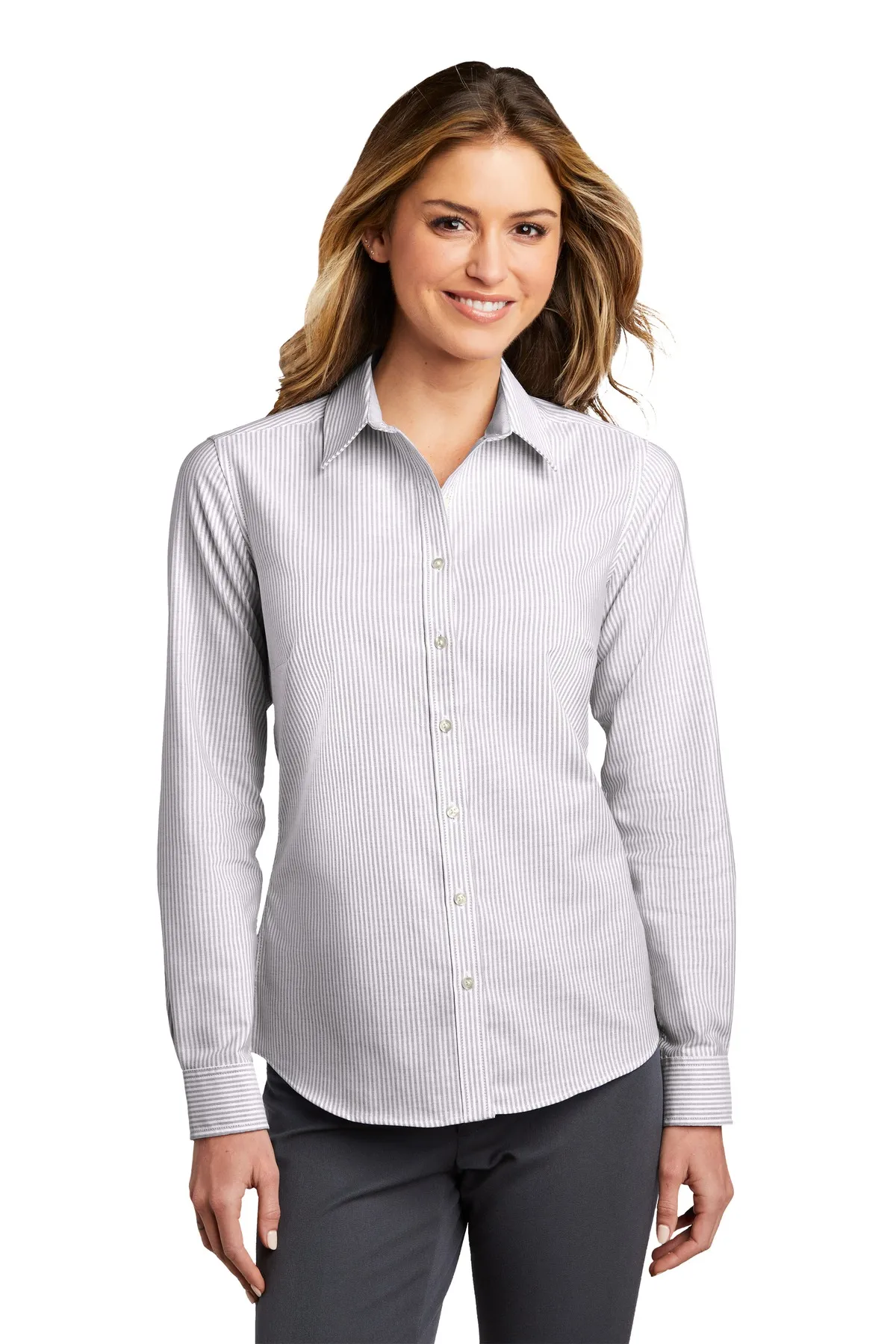 Port Authority Clothing LW657 Port Authority    Ladies SuperPro    Oxford Stripe Shirt SKU: LW657