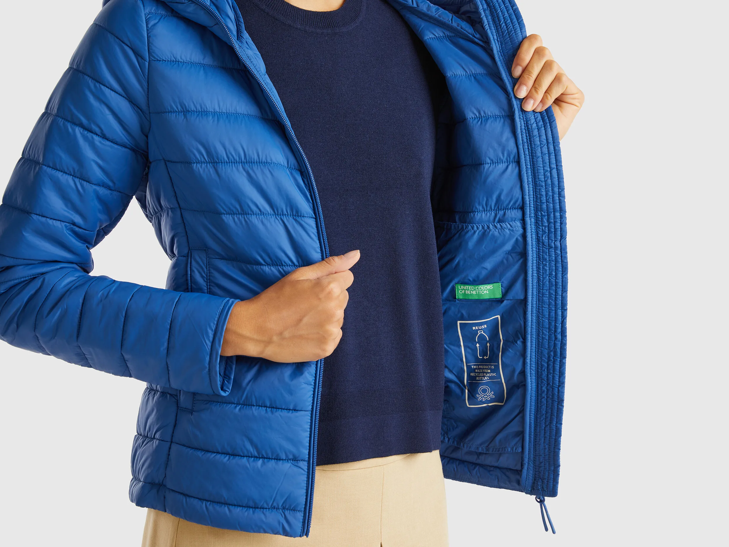 Puffer jacket with recycled wadding - Air Force Blue | Benetton