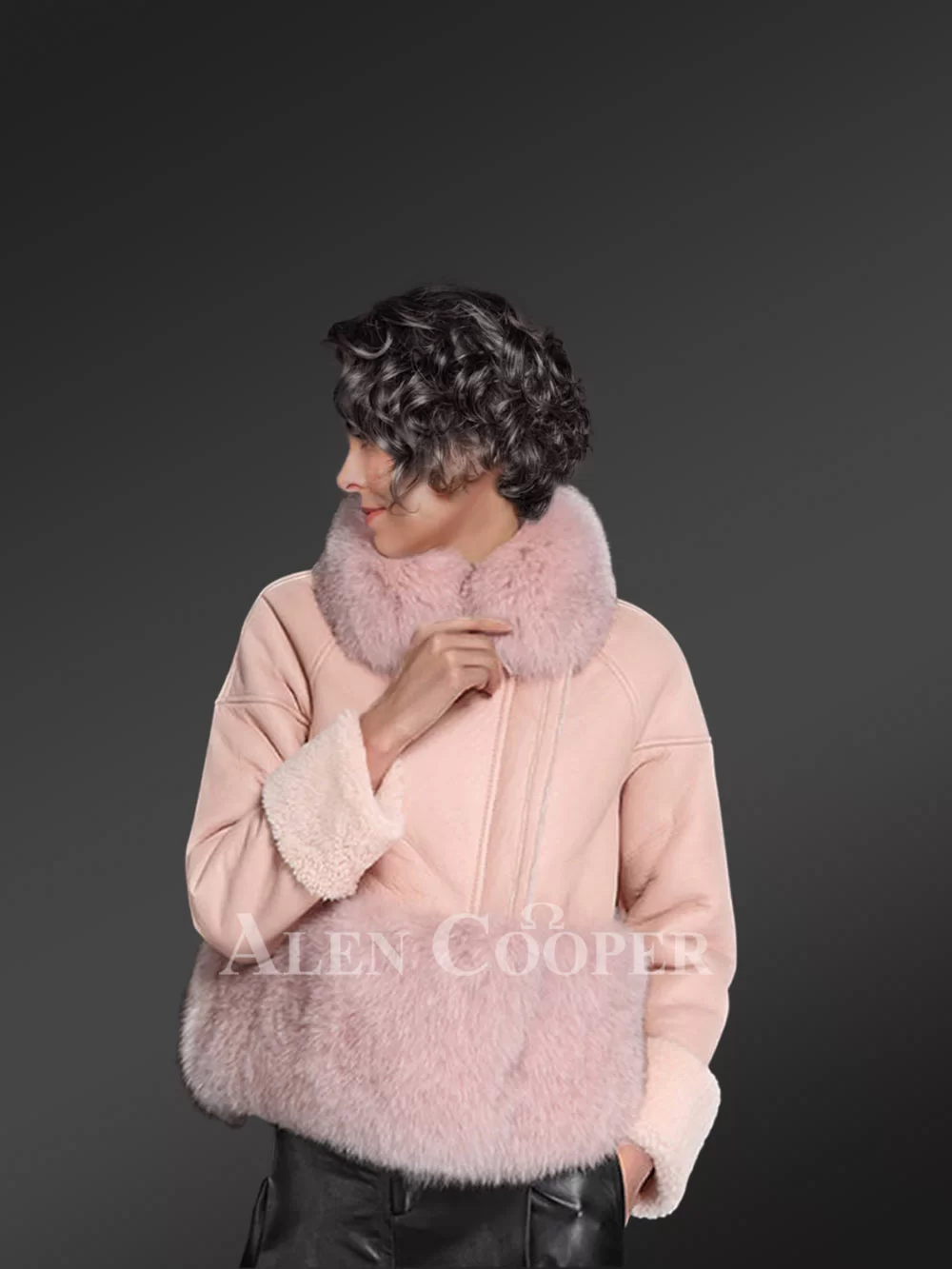 Real Sheepskin-Fur Winter Outerwear in Pink