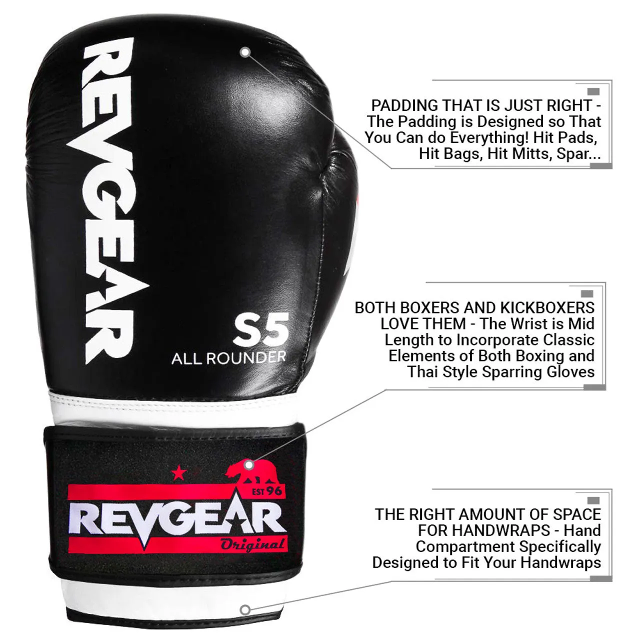 REVGEAR S5 ALL ROUNDER LEATHER BOXING GLOVES