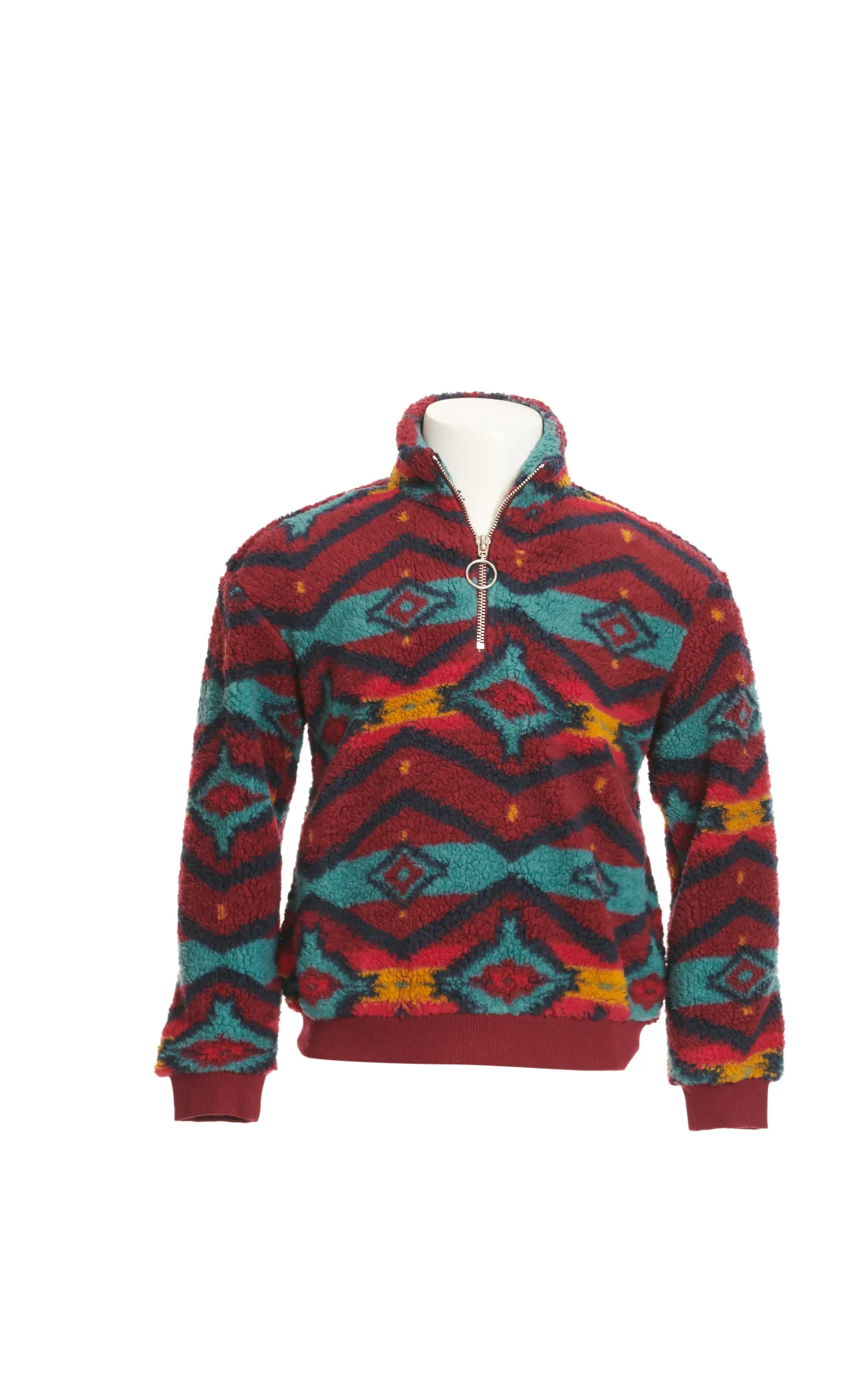 Rock & Roll Denim Girl's Cranberry & Turquoise Aztec 1/4 Zip Long Sleeve Pullover