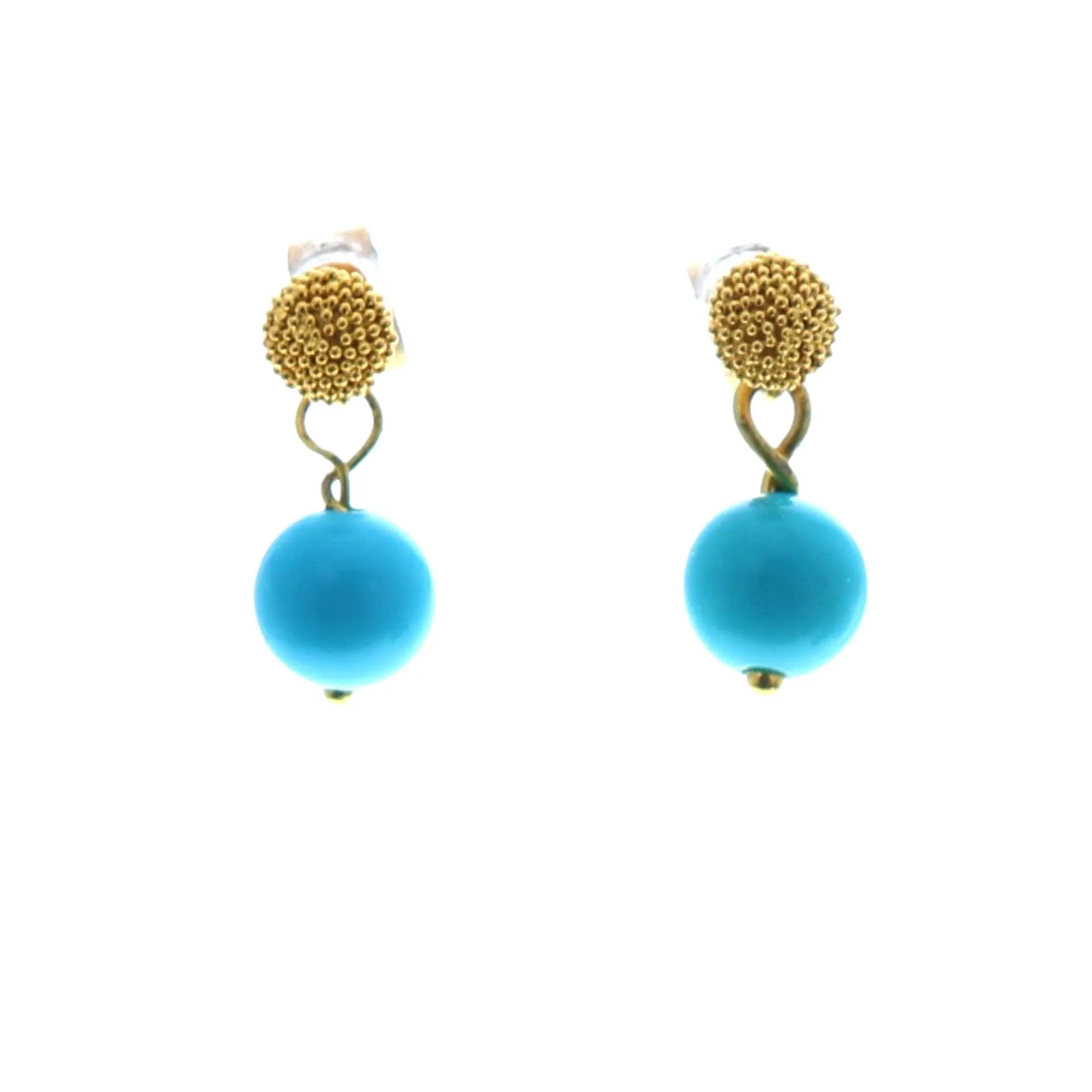 Sleeping Beauty Turquoise Earrings 6Mm Ball 24K Gold