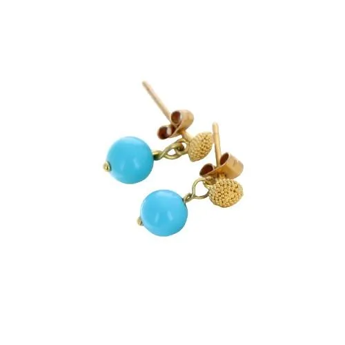 Sleeping Beauty Turquoise Earrings 6Mm Ball 24K Gold