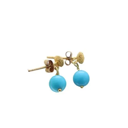 Sleeping Beauty Turquoise Earrings 6Mm Ball 24K Gold