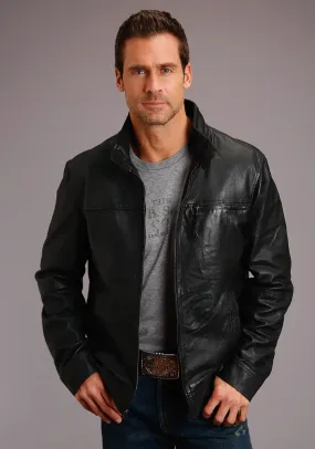 Stetson Mens Black Leather Smooth Zip Jacket