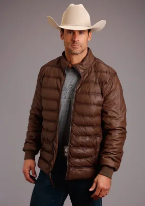 Stetson Mens Brown Leather Puffy Body Jacket