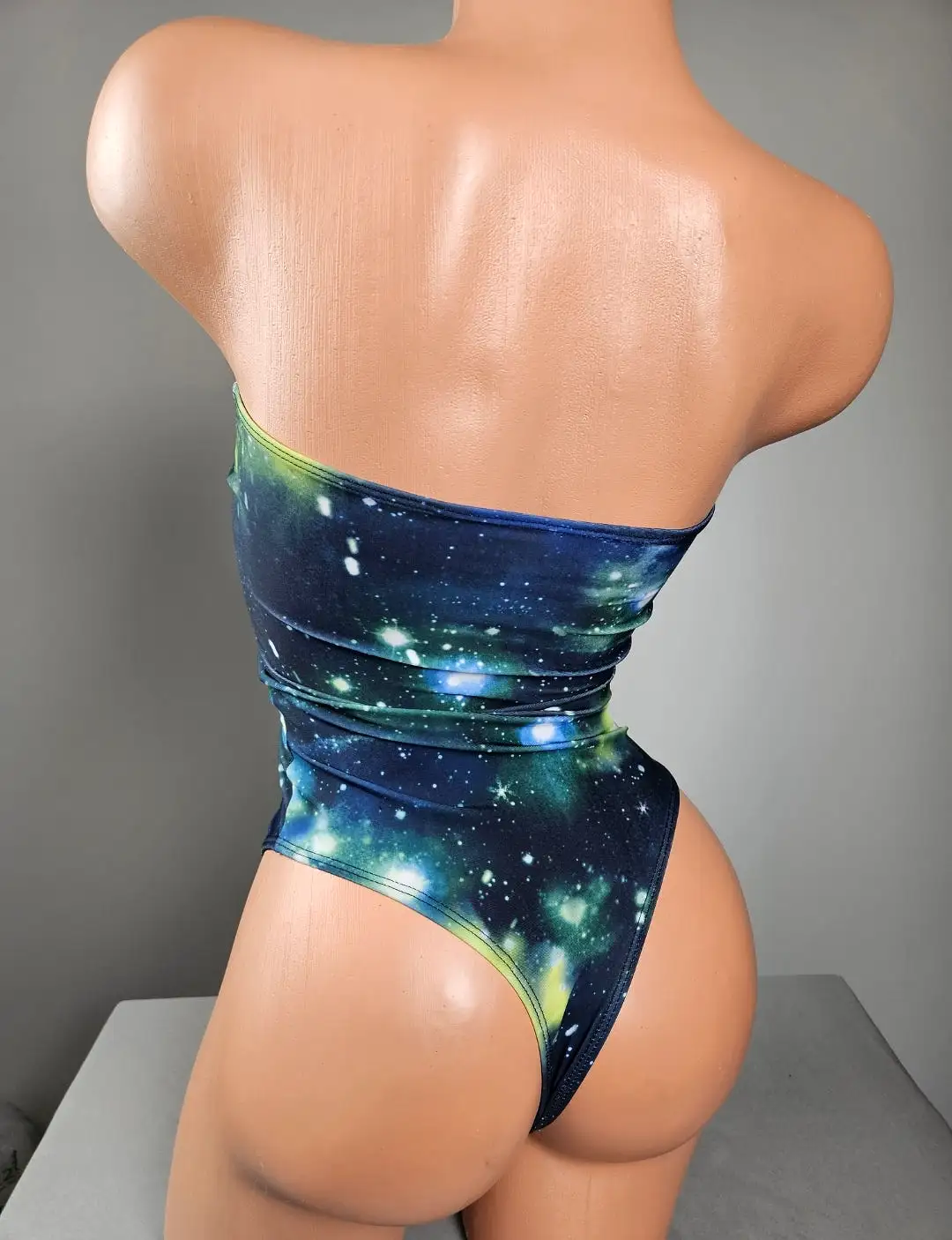 Strapless Galaxy Lace Up Thong Back Romper