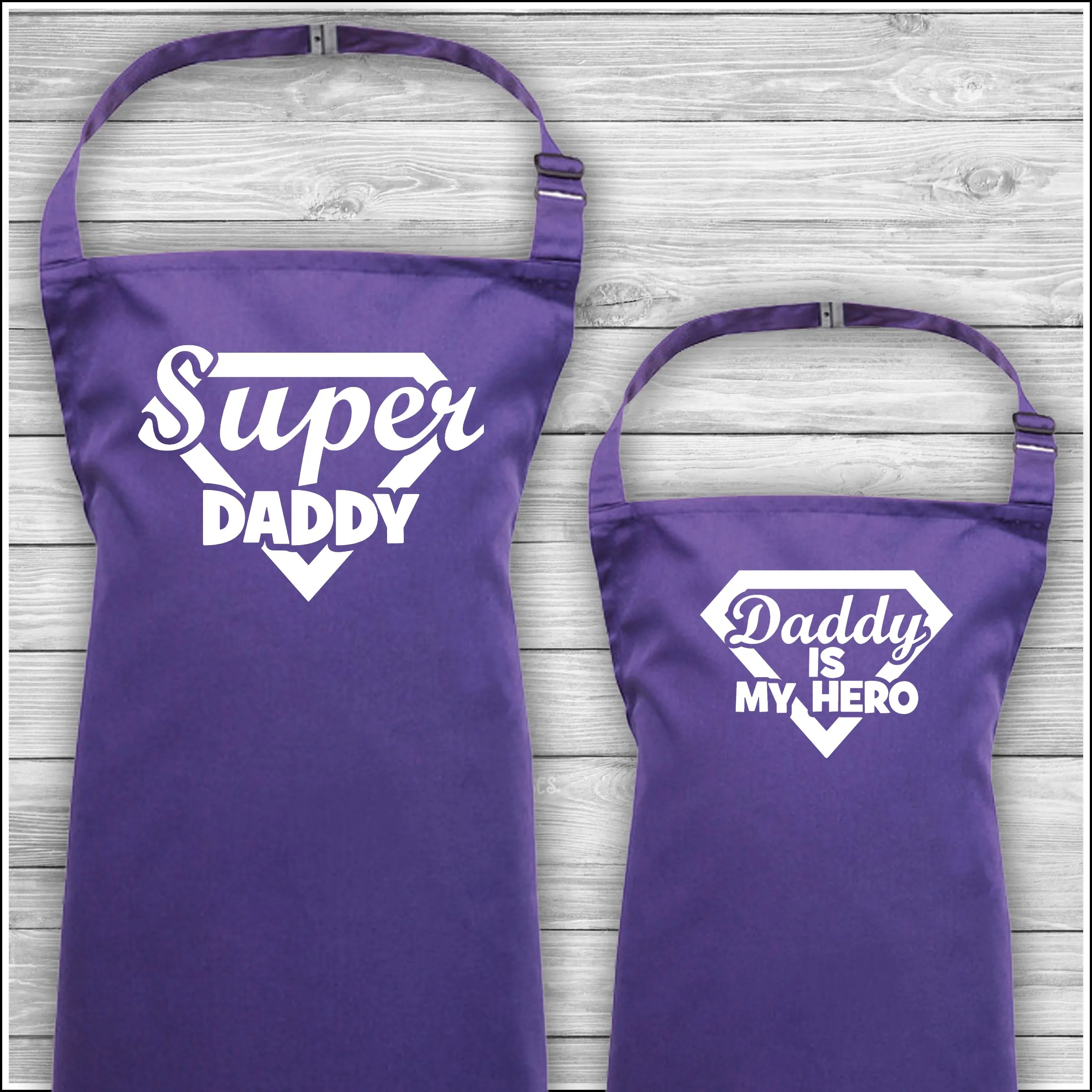 Super Daddy | Daddy Is My Hero | Personalised Cooking Aprons | Father's Day Gift | Matching Family Aprons