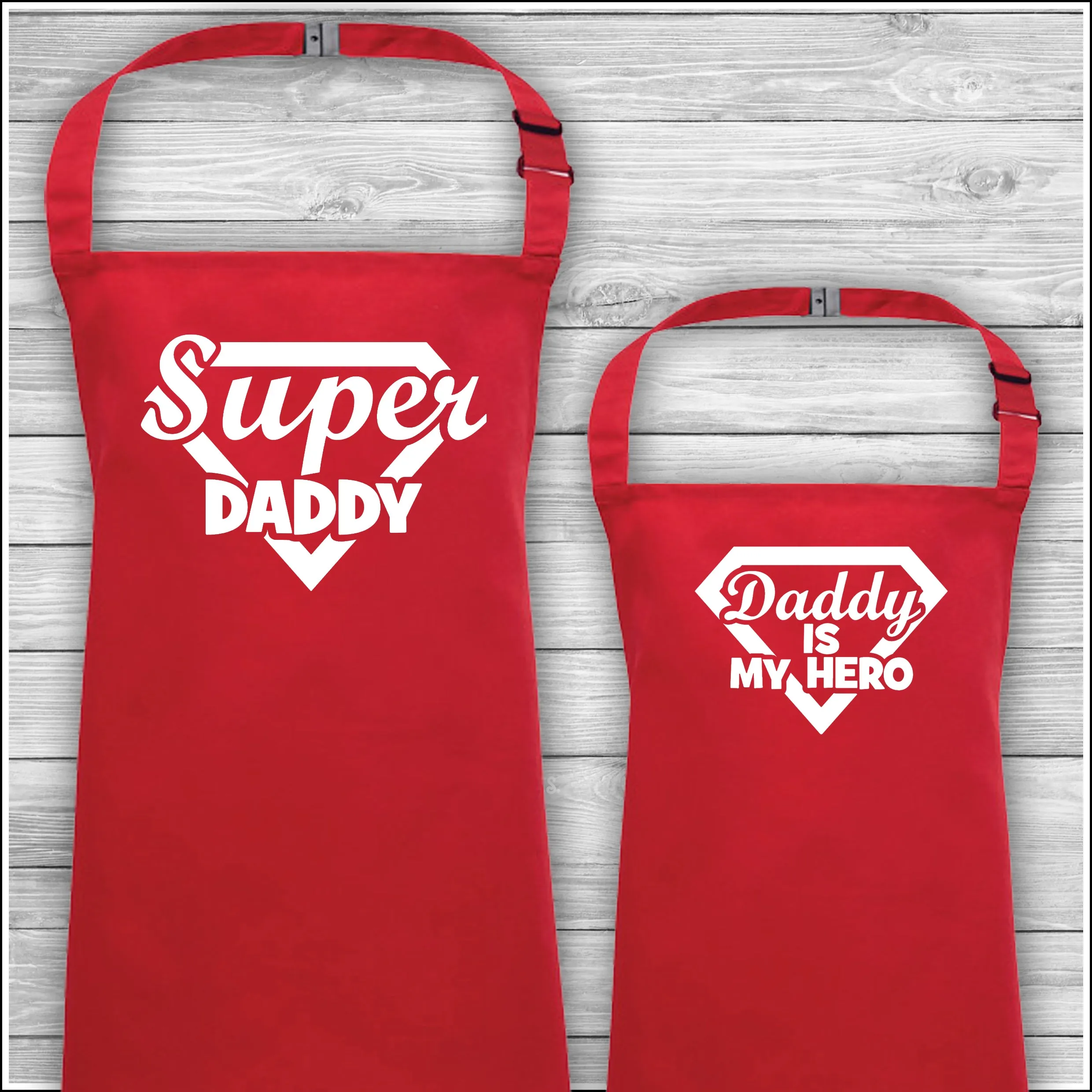 Super Daddy | Daddy Is My Hero | Personalised Cooking Aprons | Father's Day Gift | Matching Family Aprons