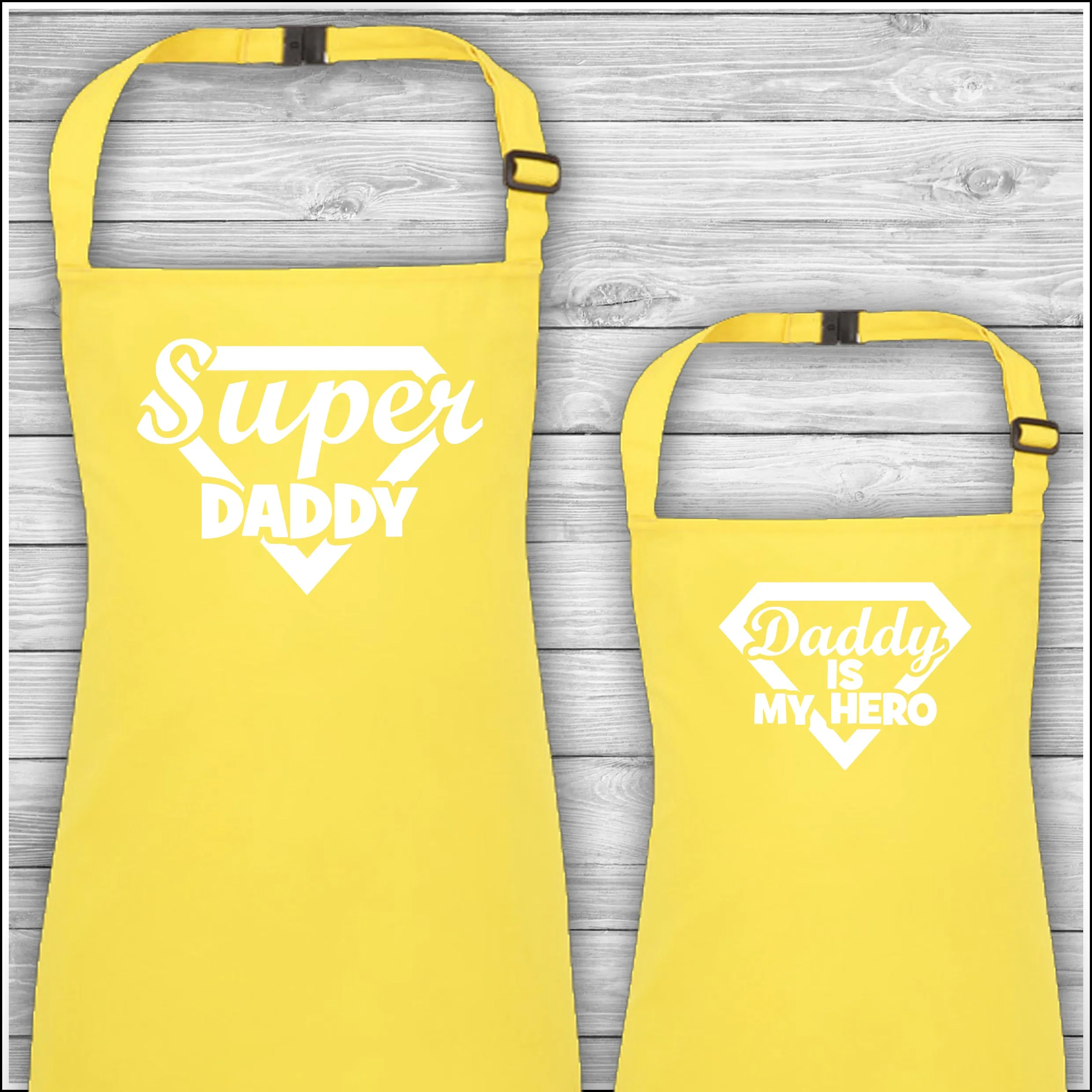 Super Daddy | Daddy Is My Hero | Personalised Cooking Aprons | Father's Day Gift | Matching Family Aprons