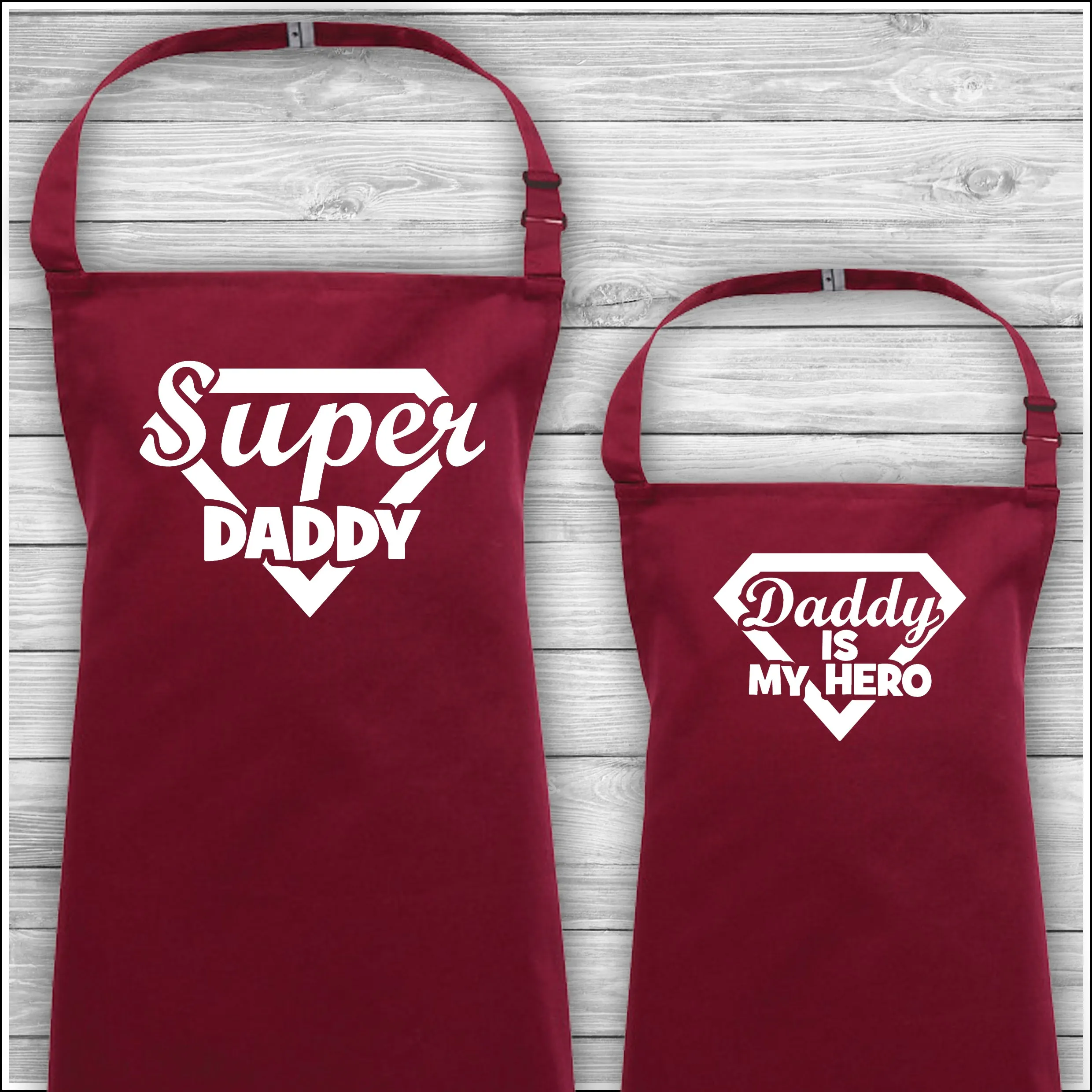 Super Daddy | Daddy Is My Hero | Personalised Cooking Aprons | Father's Day Gift | Matching Family Aprons