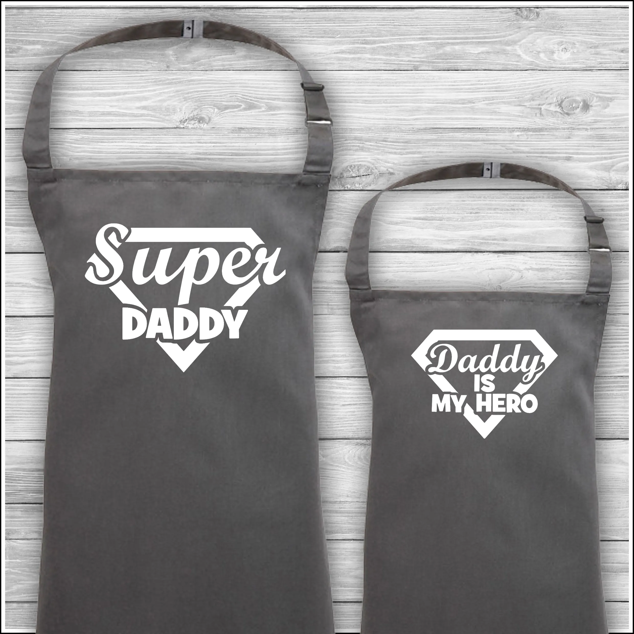 Super Daddy | Daddy Is My Hero | Personalised Cooking Aprons | Father's Day Gift | Matching Family Aprons