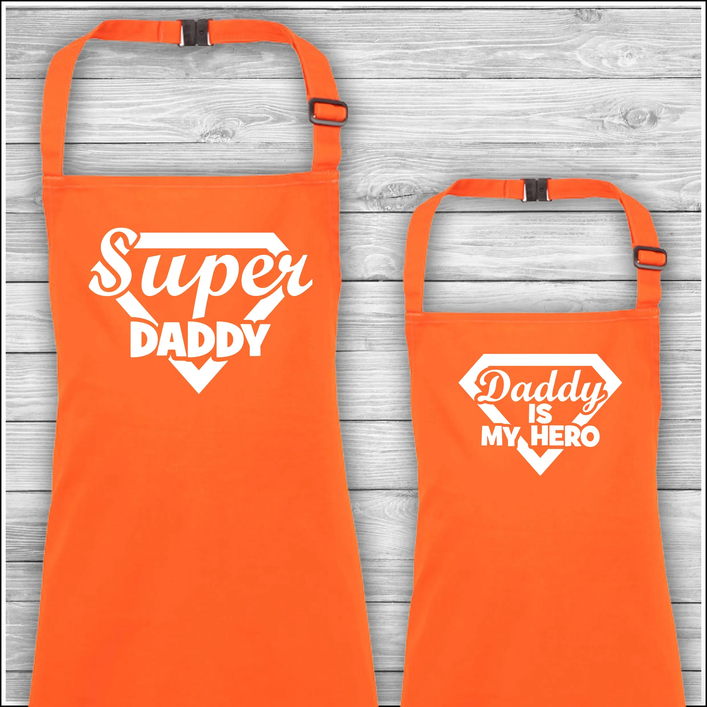 Super Daddy | Daddy Is My Hero | Personalised Cooking Aprons | Father's Day Gift | Matching Family Aprons