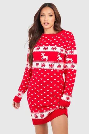 Tall Reindeers & Snowman Christmas Sweater Dress