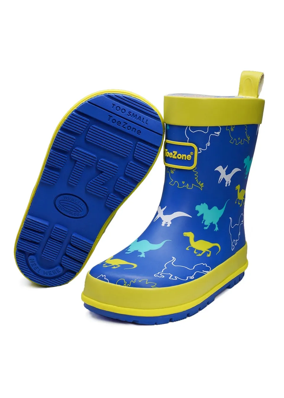 ToeZone Boys Blue Kace Dinosaur Print Wellies (Younger 6- Older 12)