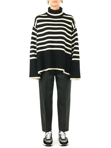 TOTEME  |Stripes Wool Long Sleeves Cotton V-neck & Crew neck