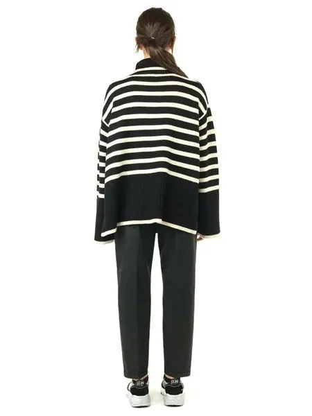 TOTEME  |Stripes Wool Long Sleeves Cotton V-neck & Crew neck