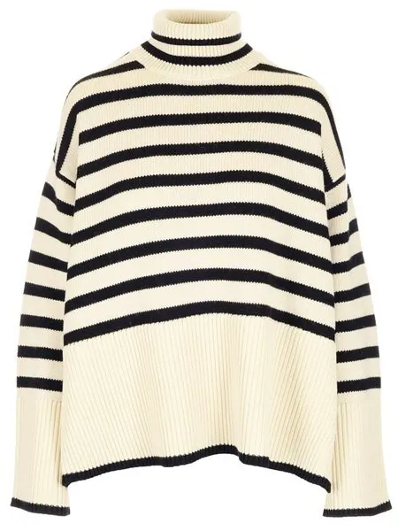 TOTEME  |Stripes Wool Long Sleeves Cotton V-neck & Crew neck