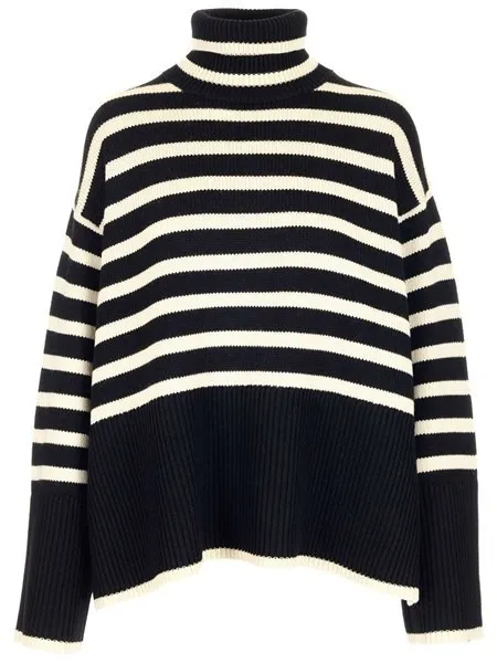 TOTEME  |Stripes Wool Long Sleeves Cotton V-neck & Crew neck