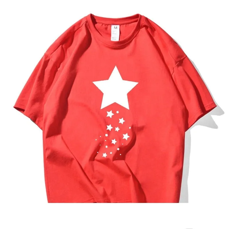 Unisex Summer Casual Cotton Star Printed Short Sleeve Artful T-shirts