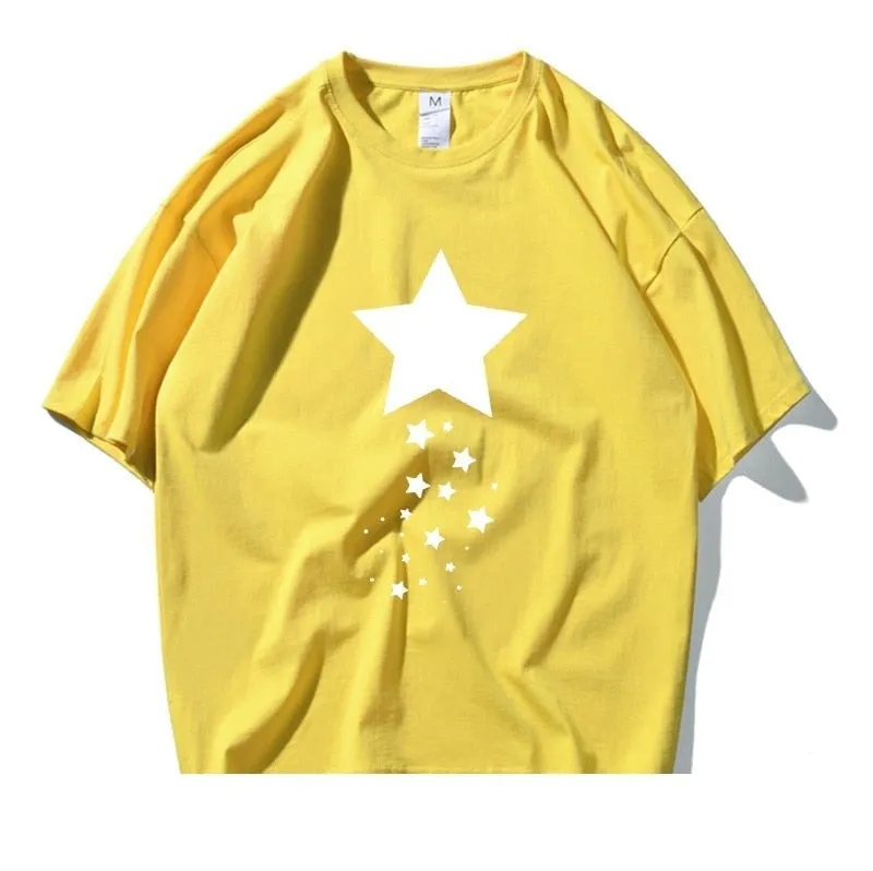 Unisex Summer Casual Cotton Star Printed Short Sleeve Artful T-shirts