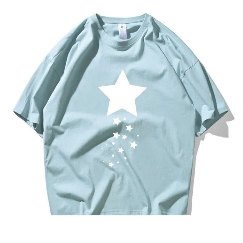 Unisex Summer Casual Cotton Star Printed Short Sleeve Artful T-shirts