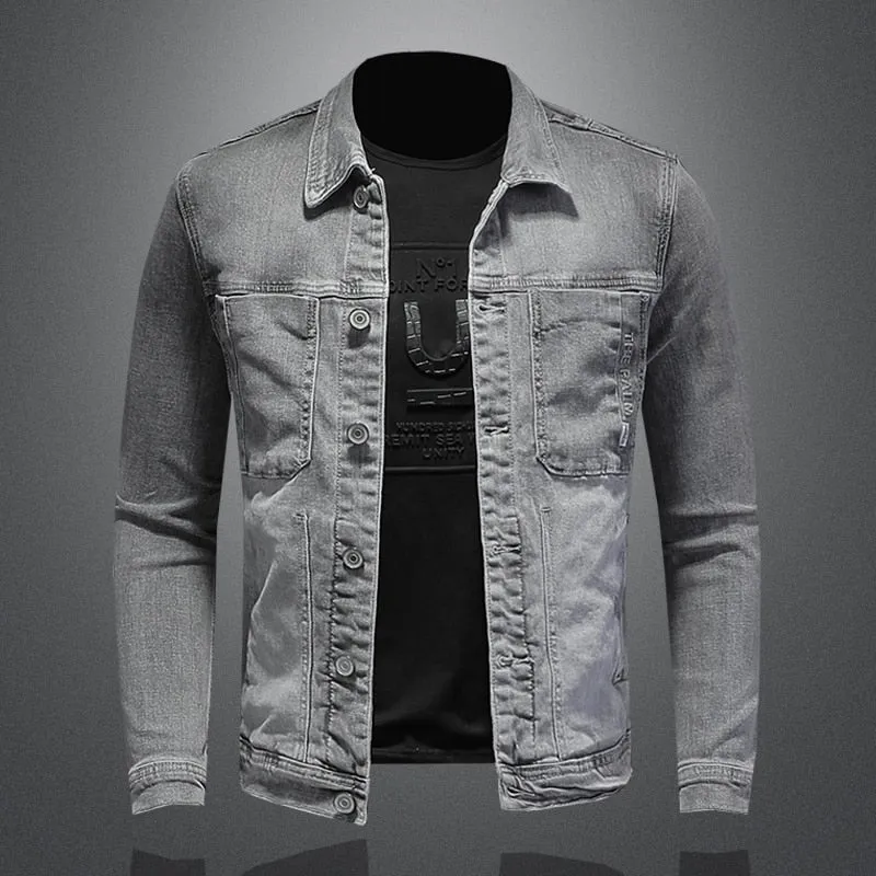 Xituodai Fashion Denim Jacket Men Cotton Turn Down Collar Casual Mens Denim Coat Slim Fit Motocycle Jean Outerwear Single Breast