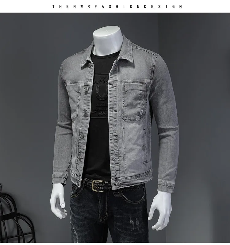 Xituodai Fashion Denim Jacket Men Cotton Turn Down Collar Casual Mens Denim Coat Slim Fit Motocycle Jean Outerwear Single Breast