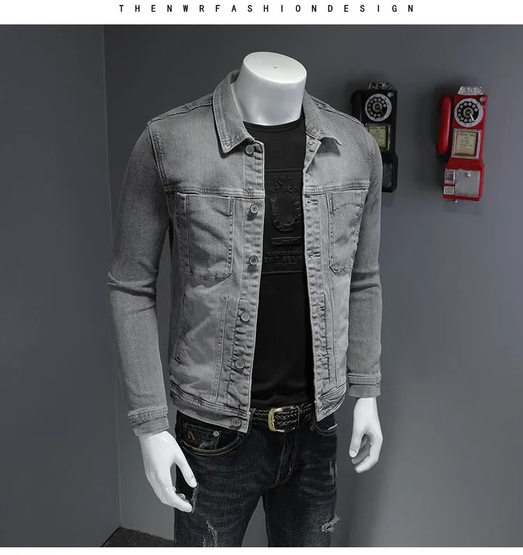 Xituodai Fashion Denim Jacket Men Cotton Turn Down Collar Casual Mens Denim Coat Slim Fit Motocycle Jean Outerwear Single Breast