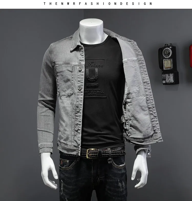 Xituodai Fashion Denim Jacket Men Cotton Turn Down Collar Casual Mens Denim Coat Slim Fit Motocycle Jean Outerwear Single Breast