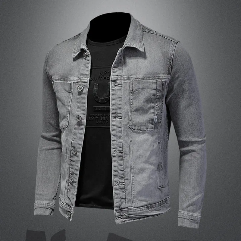 Xituodai Fashion Denim Jacket Men Cotton Turn Down Collar Casual Mens Denim Coat Slim Fit Motocycle Jean Outerwear Single Breast