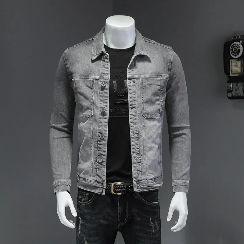 Xituodai Fashion Denim Jacket Men Cotton Turn Down Collar Casual Mens Denim Coat Slim Fit Motocycle Jean Outerwear Single Breast