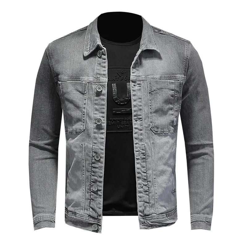 Xituodai Fashion Denim Jacket Men Cotton Turn Down Collar Casual Mens Denim Coat Slim Fit Motocycle Jean Outerwear Single Breast