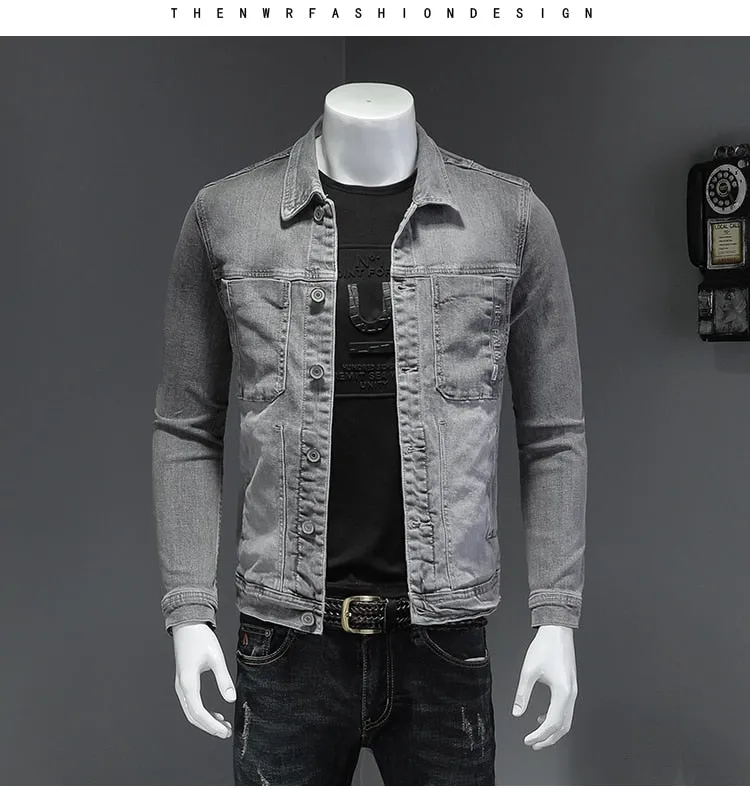 Xituodai Fashion Denim Jacket Men Cotton Turn Down Collar Casual Mens Denim Coat Slim Fit Motocycle Jean Outerwear Single Breast