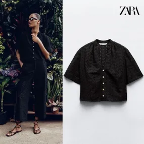 ZARA  |Casual Style Cotton Elegant Style Shirts & Blouses